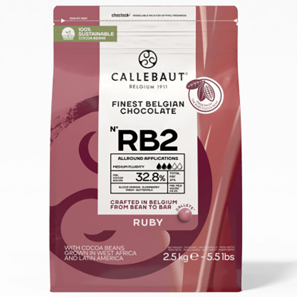 Bolsa de 2,5Kg de cobertura de chocolate Ruby de la marca Callebaut