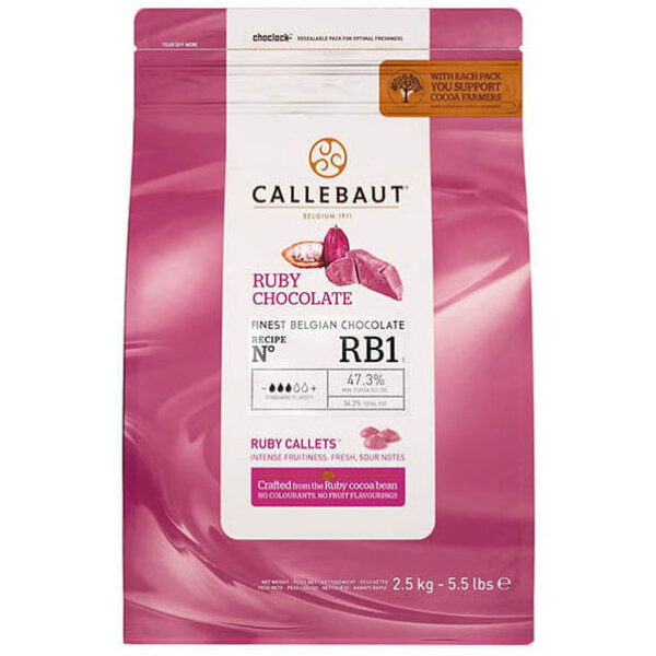 Bolsa de 2,5Kg de cobertura de chocolate Ruby de la marca Callebaut