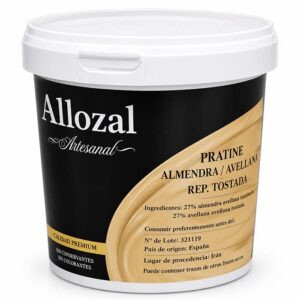 Bote de 1 Kg de praliné de almendra y avellana tostada