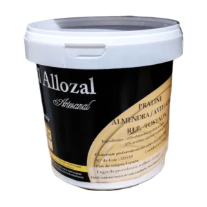 Bote de 1 Kg de praline de almendra y avellana tostada