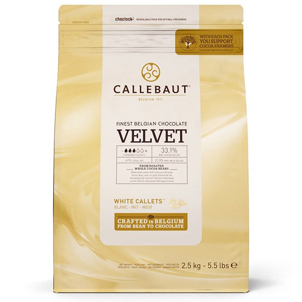 Cobertura de chocolate blanco Velvet de Callebaut en bolsa de 2,5Kg