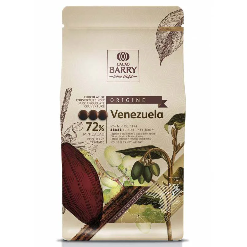 Cobertura Venezuela 72% de cacao en bolsa de 1Kg