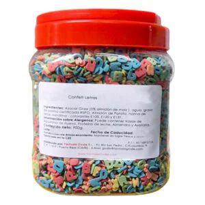 Confeti letras de colores de Azúcar en bote de 900g